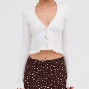 3415 For Love & Lemons White Ribbed Lace Trim Cardigan – NWT